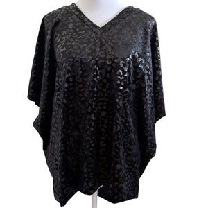 Small Adrienne Black Shiny Tonal Leopard Print Blouse